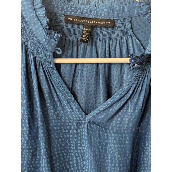 Blue Dot Button Ruffle High Neck Keyhole Blouse Ruffle Cuffs Smocked WHBM XXSP - Picture 5 of 6